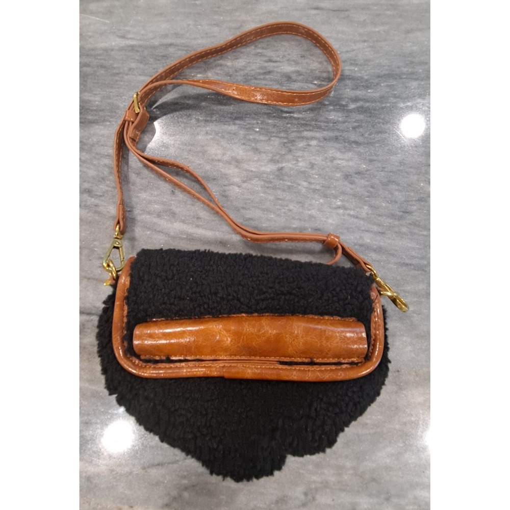 Black Anthropologie Emma Convertible Shearling Belt Crossbody Bag leather Strap